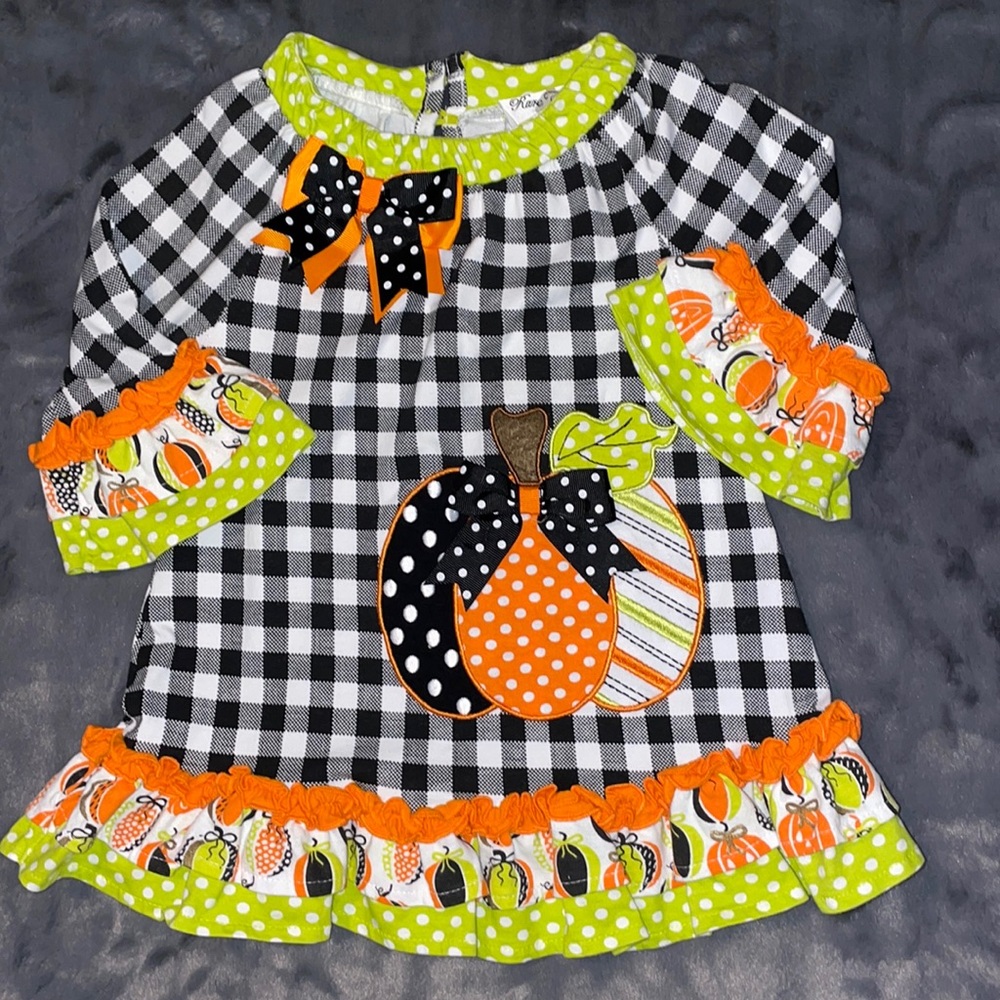 2T Rare Editions Thanksgiving Pumpkin 3D Mixed Multi Media Ruffled Dress